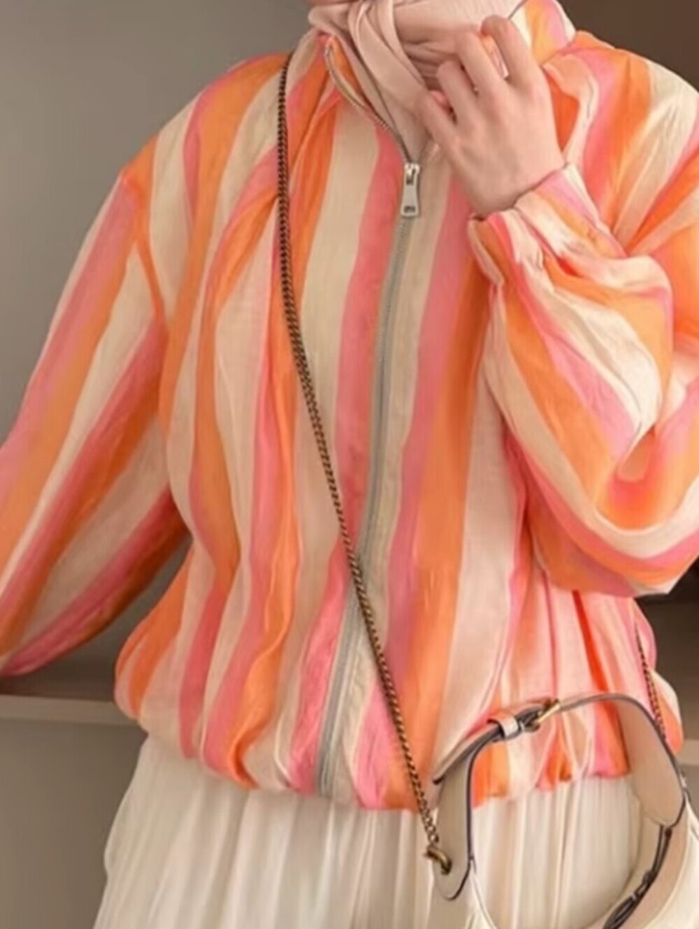 Jacket New Summer Long Sleeve Loose Stripe Jacket for Women Stylish Chic Pe